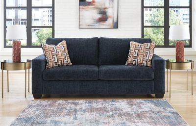 Aviemore Sofa Modern In Blue By Ashley With Throw Pillows