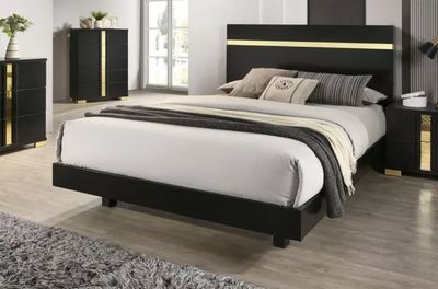 Lillestrom Black and Gold Queen Platform Bed with Underbed LED Light Lillestrom Black and Gold Queen Platform Bed with Underbed LED Light