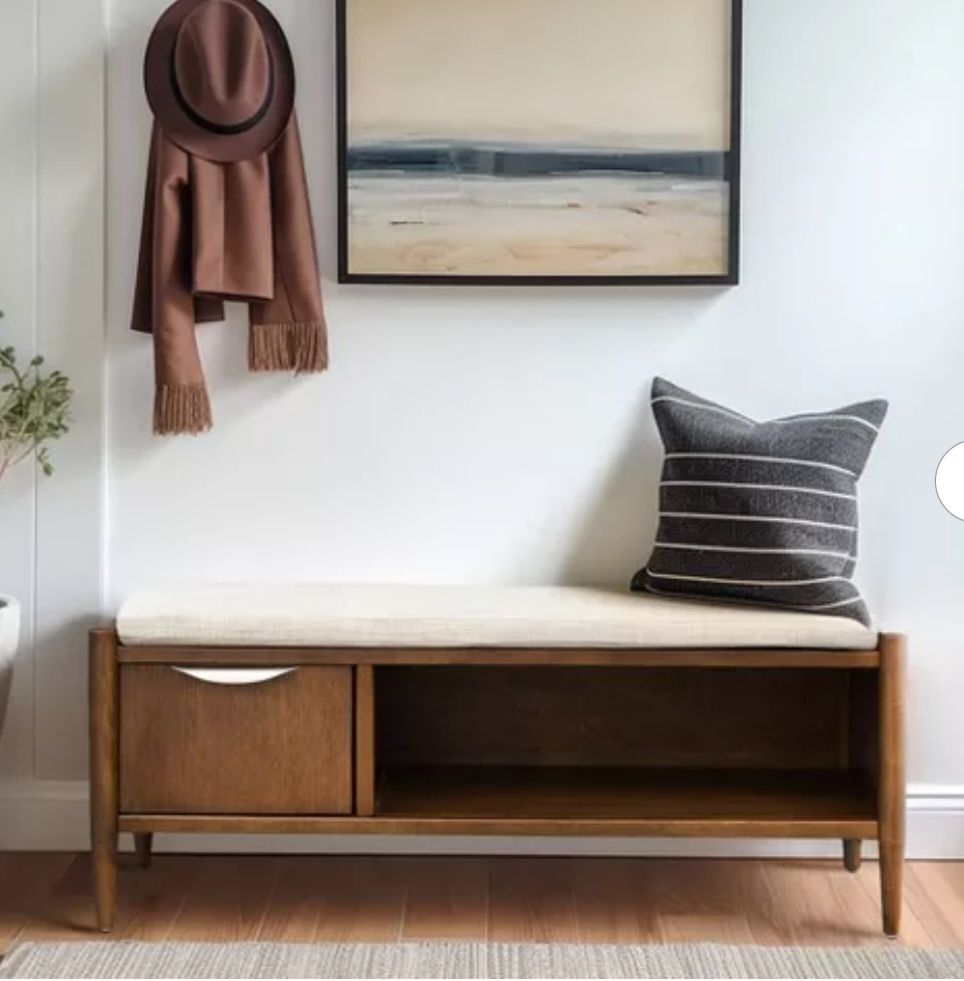 Ink+Ivy Arcadia Storage Bench: Mid-Century Modern, Removable Polyester Cushion, Wood Frame, Entryway Seating Ink+Ivy Arcadia Storage Bench: Mid-Century Modern, Removable Polyester Cushion, Wood Frame, Entryway Seating