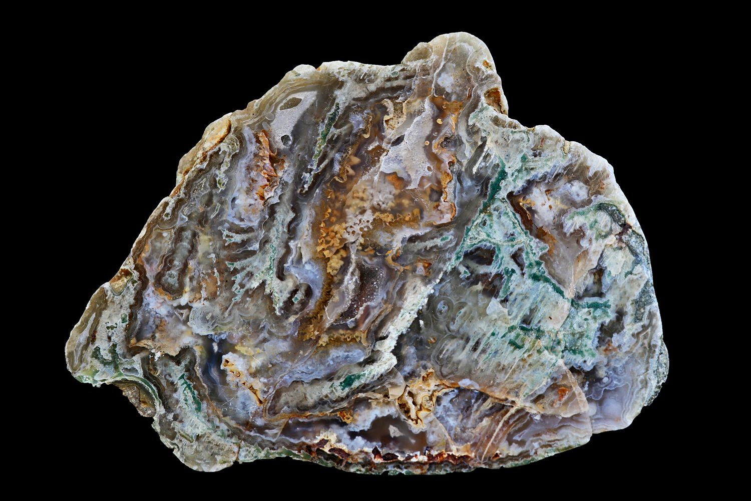 Unusual Moss Agate with plumes and mineral inclusions