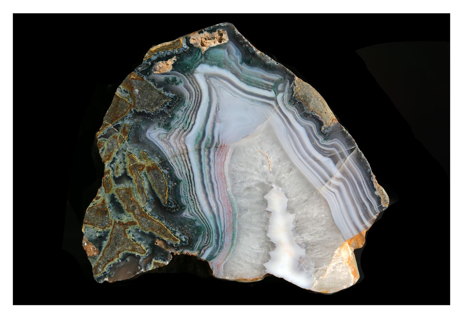Agate, Green &amp; Pink Fortification in White Banding &amp; Crystal centre with Agate Floater