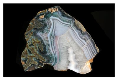 Agate, Green & Pink Fortification in White Banding & Crystal centre with Agate Floater Agate, Green & Pink Fortification in White Banding & Crystal centre with Agate Floater
