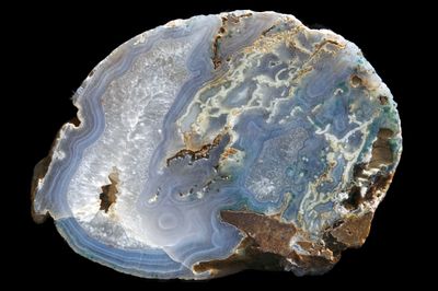 Fortification Moss Agate Slab with Green and White Moss and a Crystal Centre