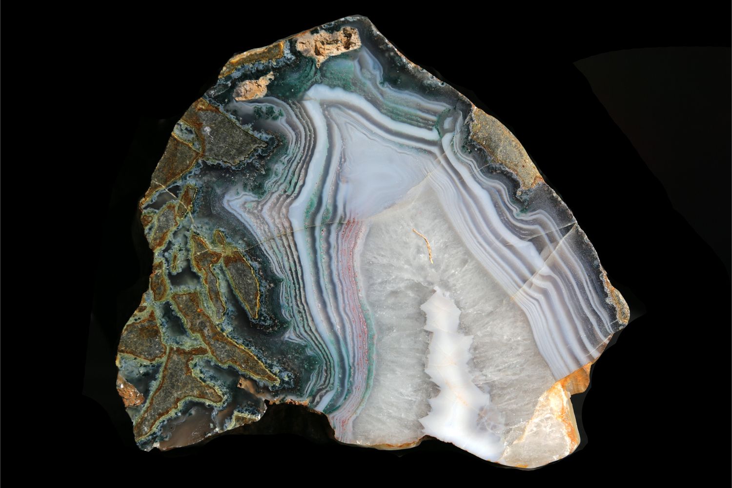Agate, Green &amp; Pink Fortification in White Banding &amp; Crystal centre with Agate Floater