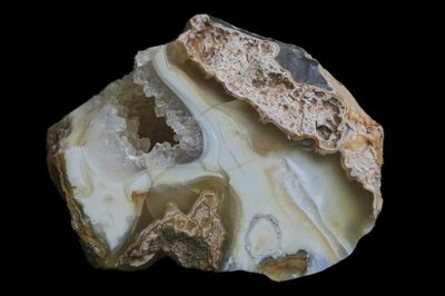 Creamy White broken Agate with a Quartz crystal Geode in it