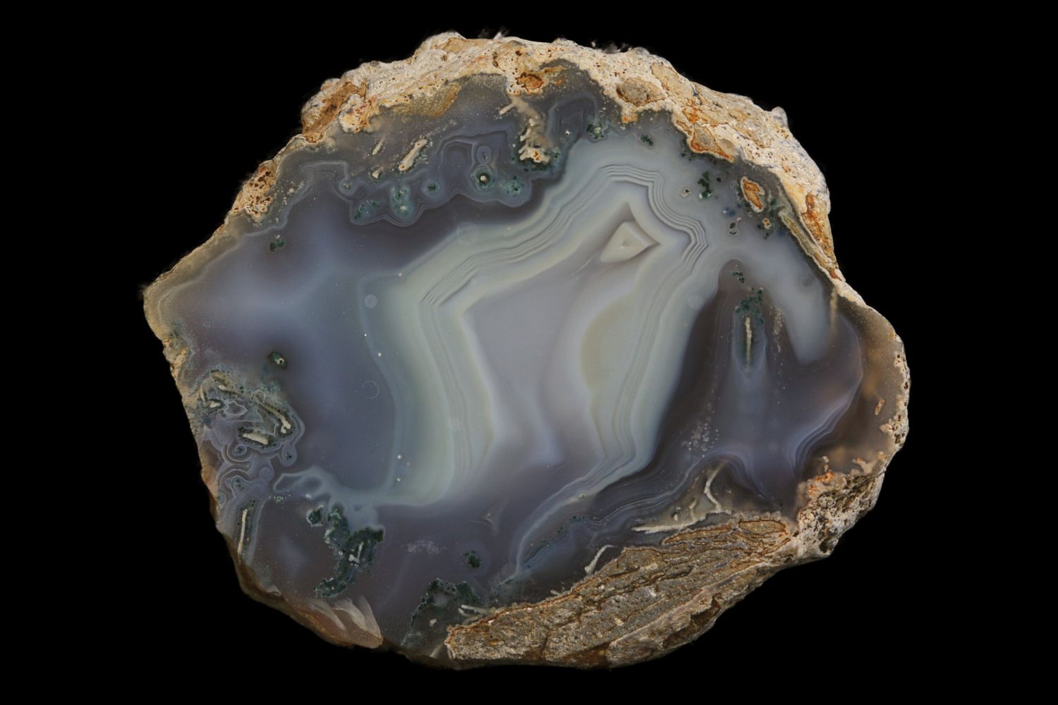 Strongly Fortified Agate with Green Mossy patches around the edge