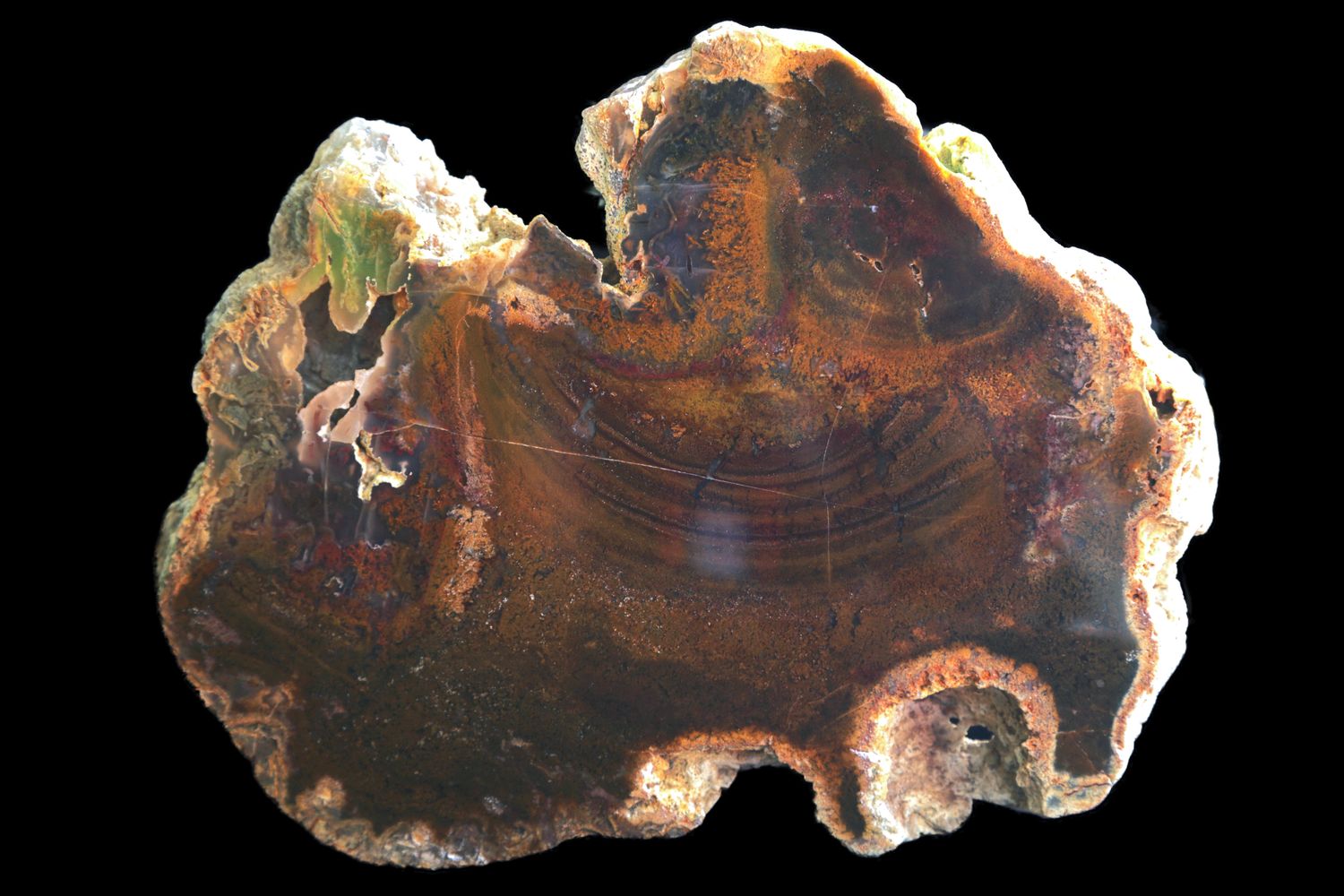 Jasper Agate Slab.  Dense Moss with Botryoidal Geode on one side