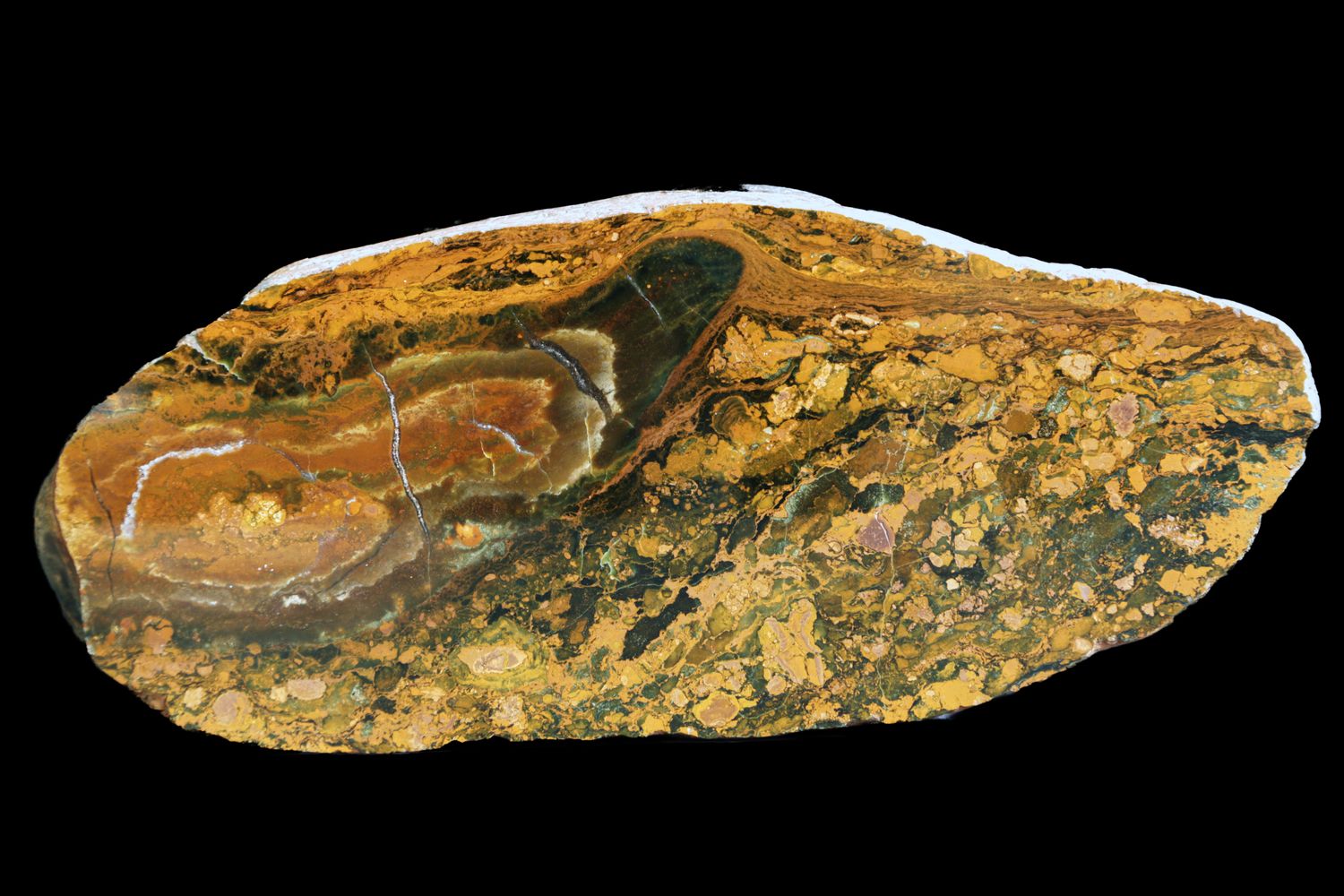 Chert and Plasma Jasper Slab.  Green Brown &amp; Gold patchwork pattern