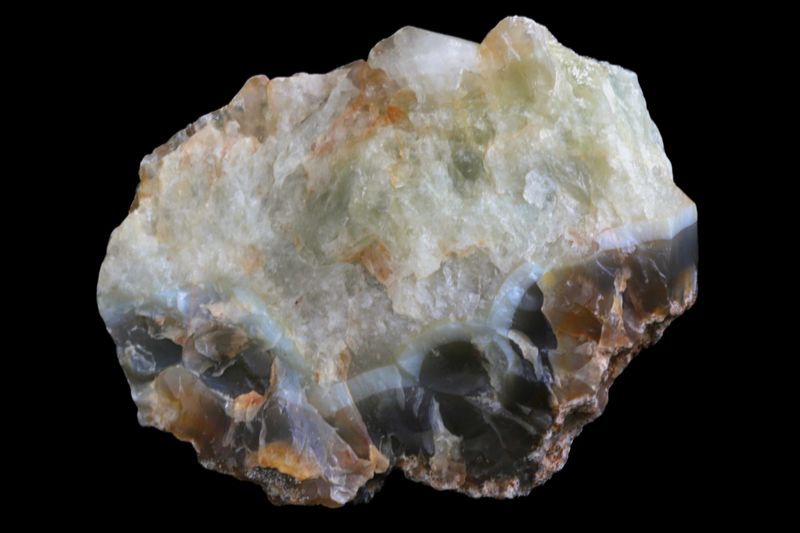 Slightly Citrine coloured Crystalline Top Agate with a Bold White Fortification Line and Grey Agate on the bottom