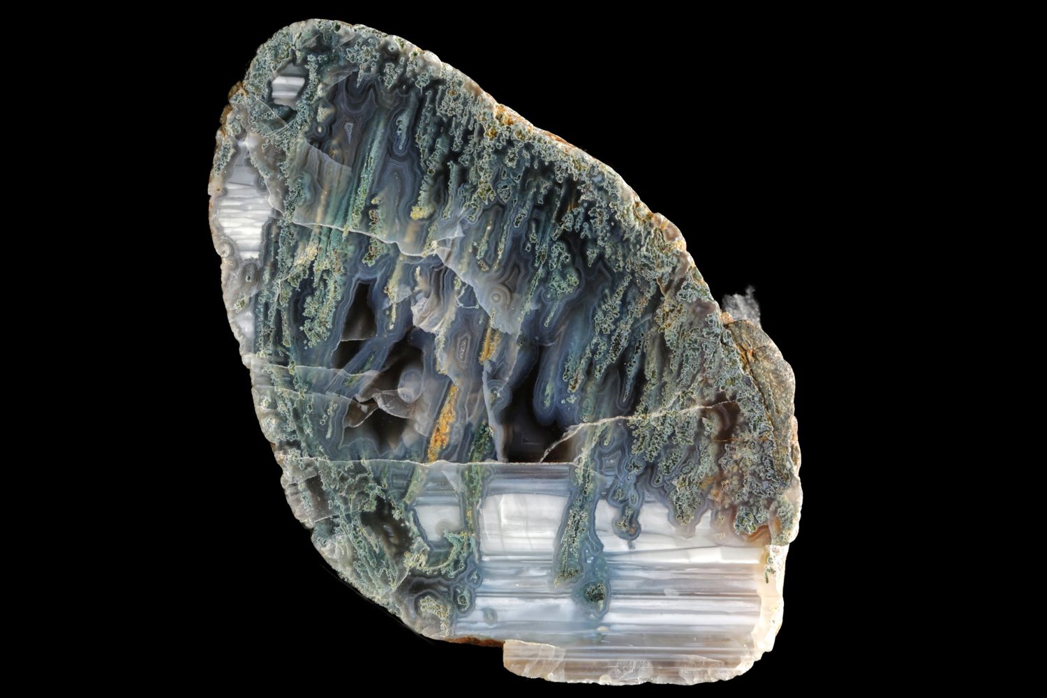 Green Moss Agate, plumes and waterline banding