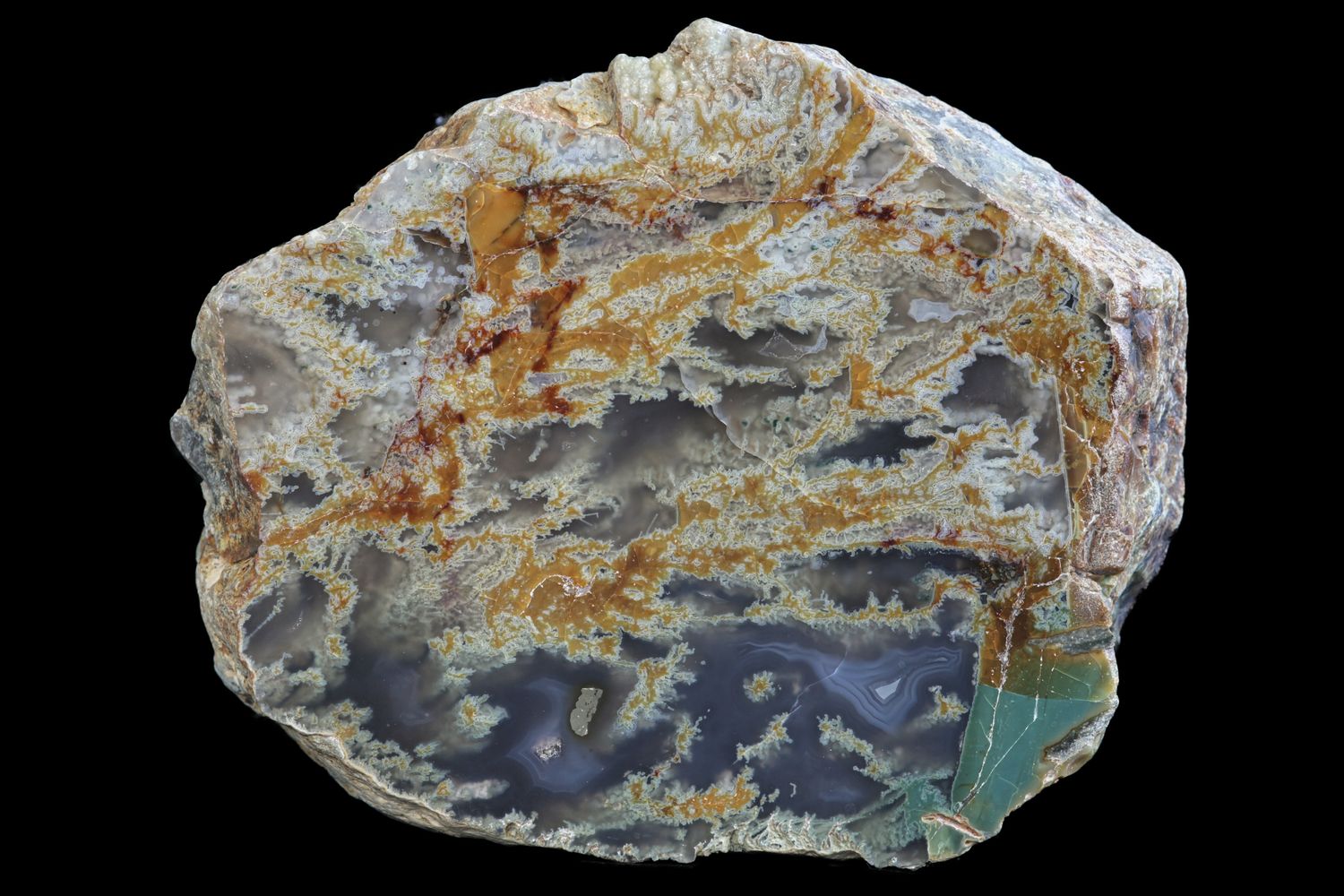 Plumy Moss Agate with Green Opalite, Pyrite inclusions. Flawless (1.18 kg)