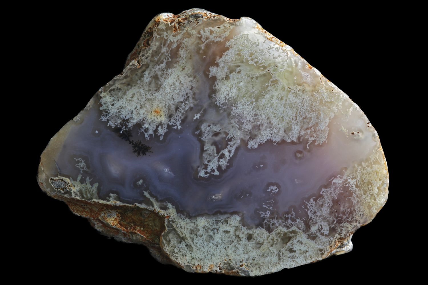 White Moss Agate, with Dendrite spray, light fortification centre