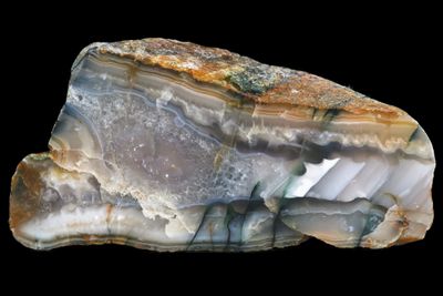 Waterline angle banded Agate, crystal centre on the left side