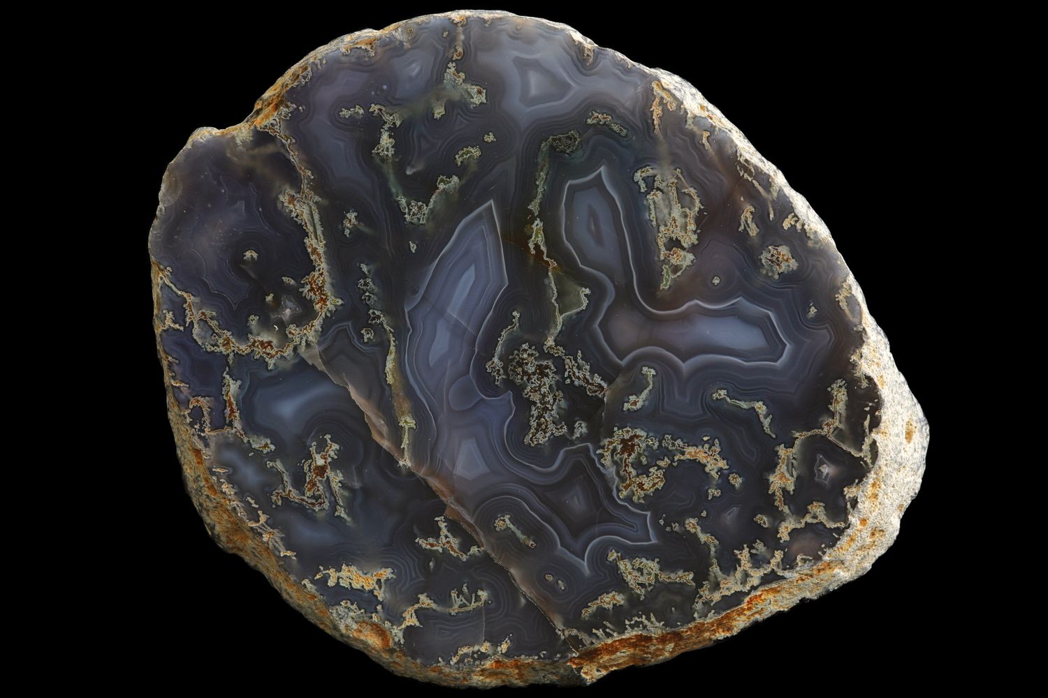 Moss Agate, multiple fortification centres, Pyrite inclusions