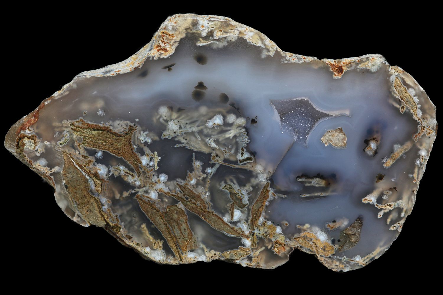 Moss Agate, Dendrite Flowers, Druzy Quartz Geode