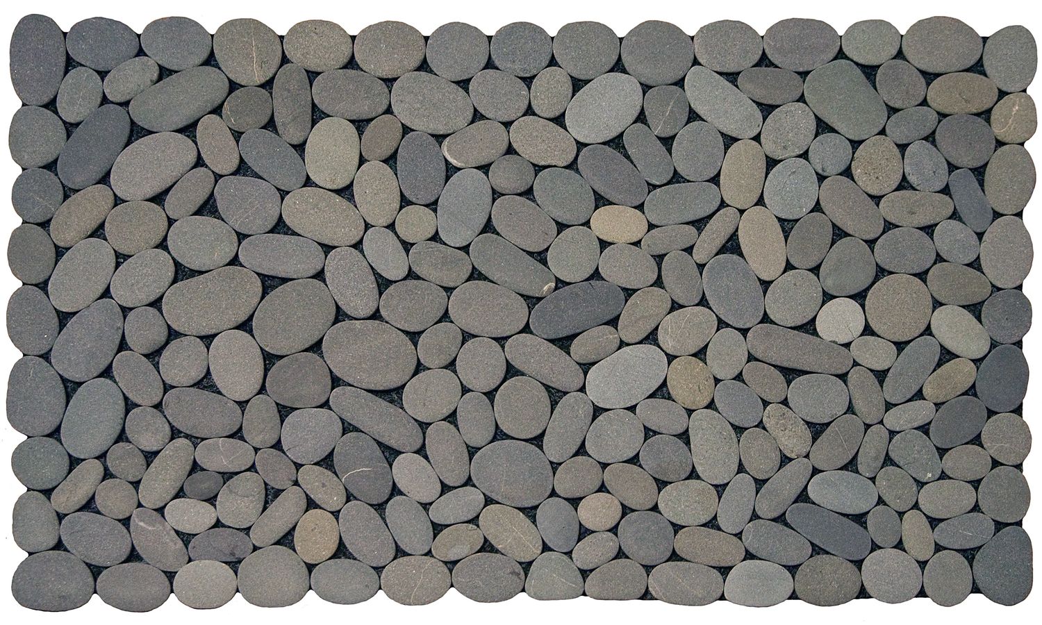 Handmade stonemat featuring natural grey stones arranged in a random pattern, crafted with authentic New Zealand river stones