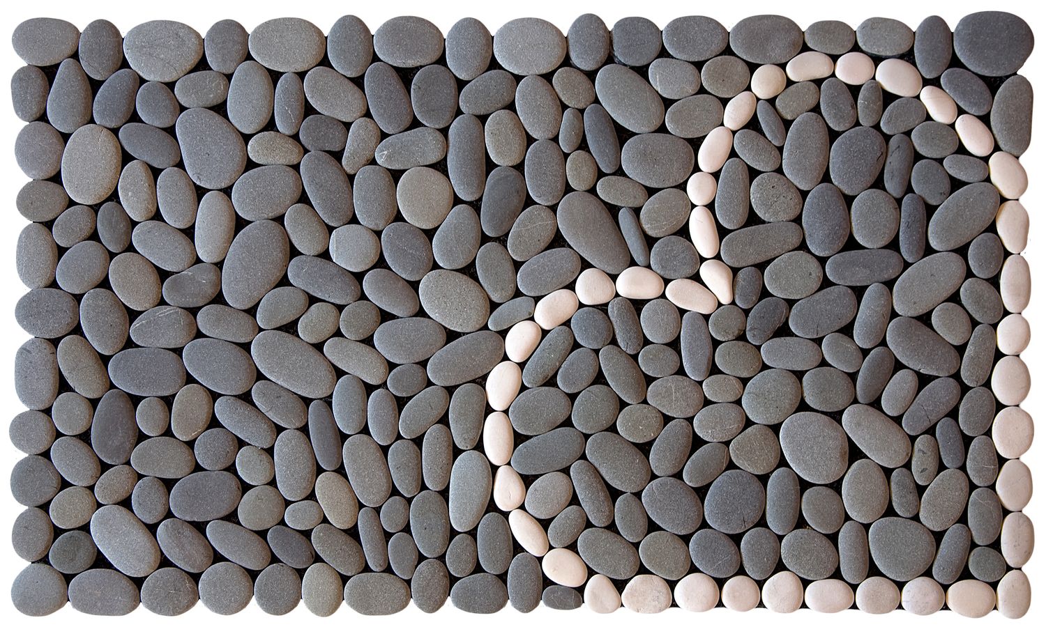 CORNER HEART Stonemat featuring a large white heart on the right side, surrounded by natural grey stones in a handmade design