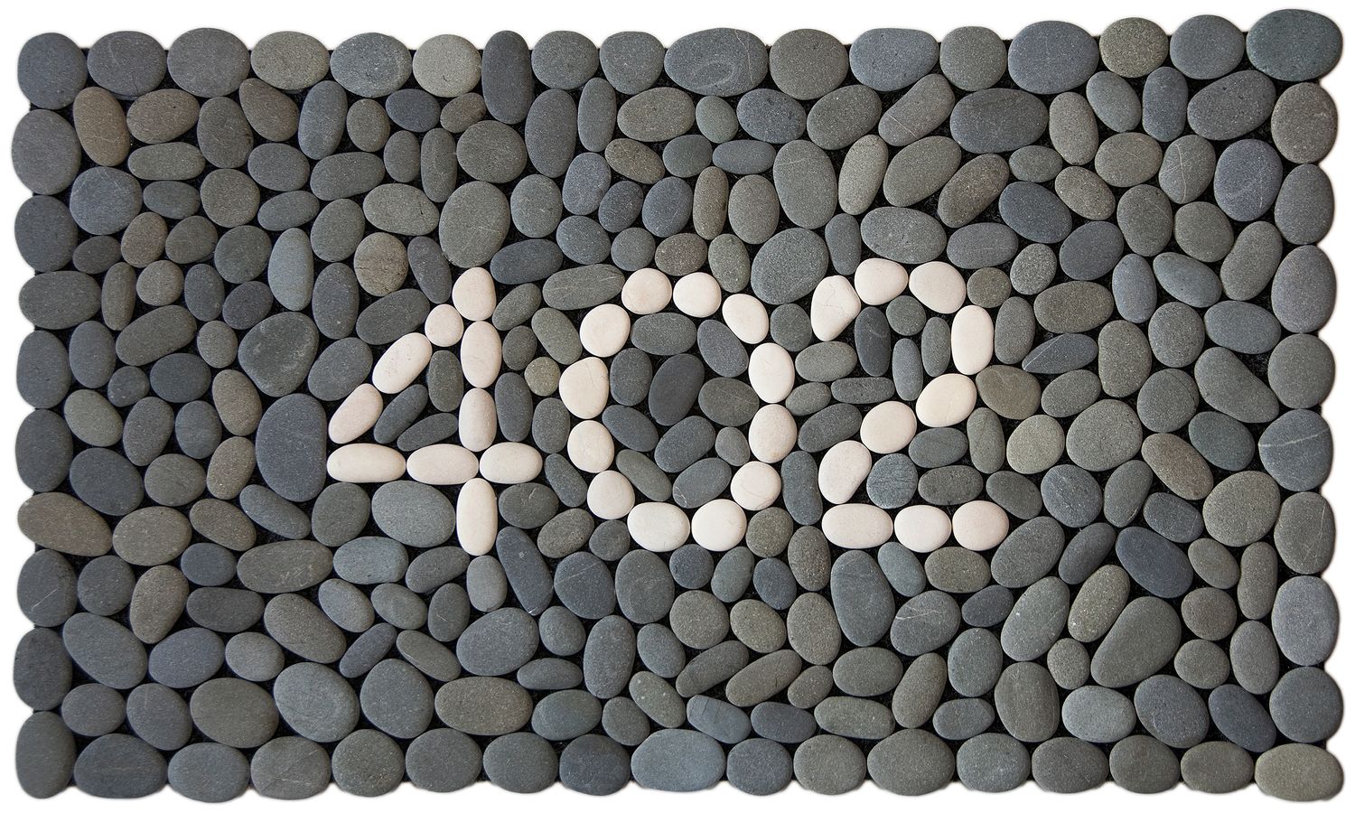 STREET NUMBER Stonemat featuring custom white stone numbers surrounded by natural grey stones in a handmade design
