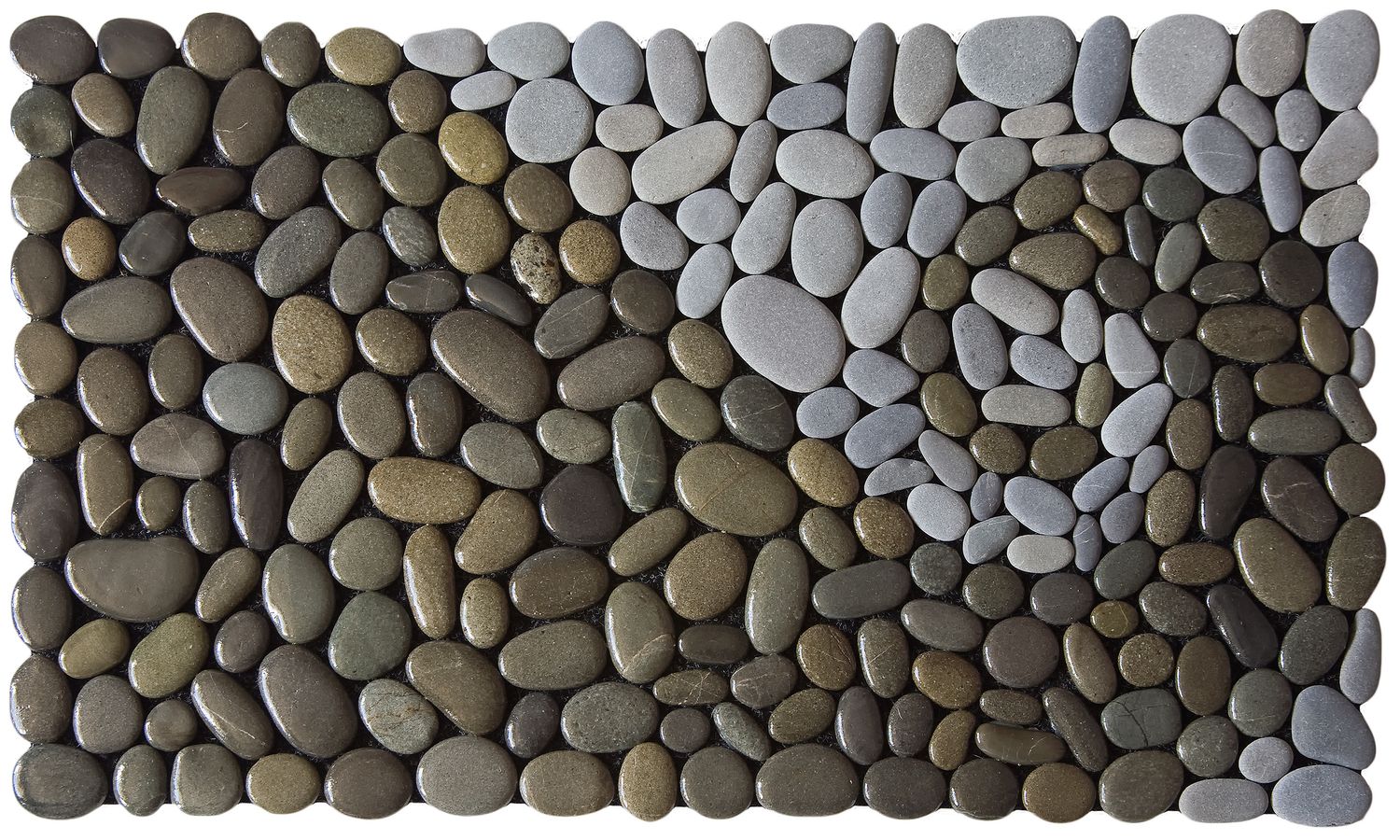 Handmade KORU OF THE LAND DARK Stonemat featuring a polished dark koru spiral surrounded by natural grey stones