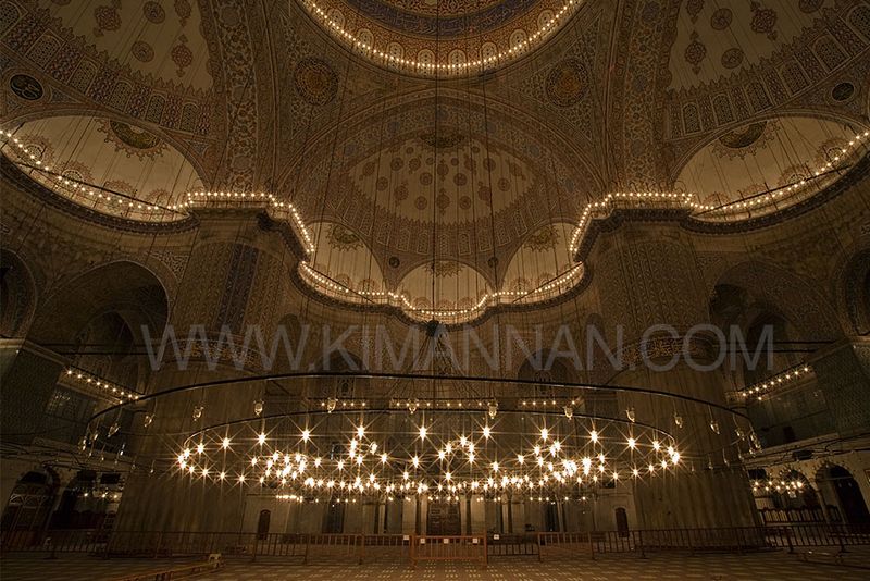 Chandelier inside the empty Blue Mosque in Istanbul