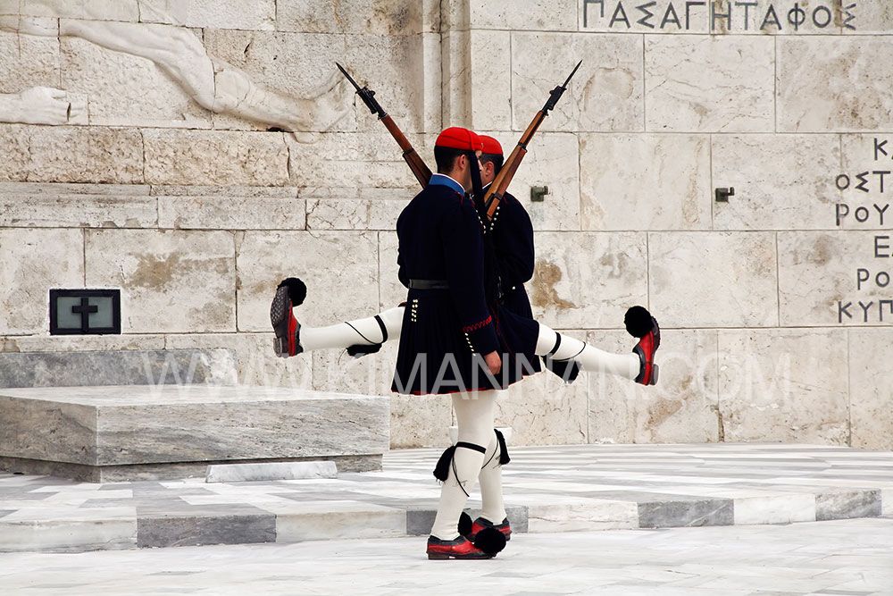 Greek Presidential Guard performing ceremonial duties in Athens, Greece