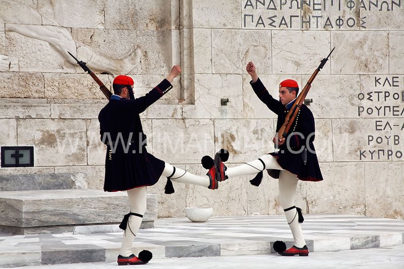Greek Presidential Guard performing ceremonial duties in Athens, Greece.