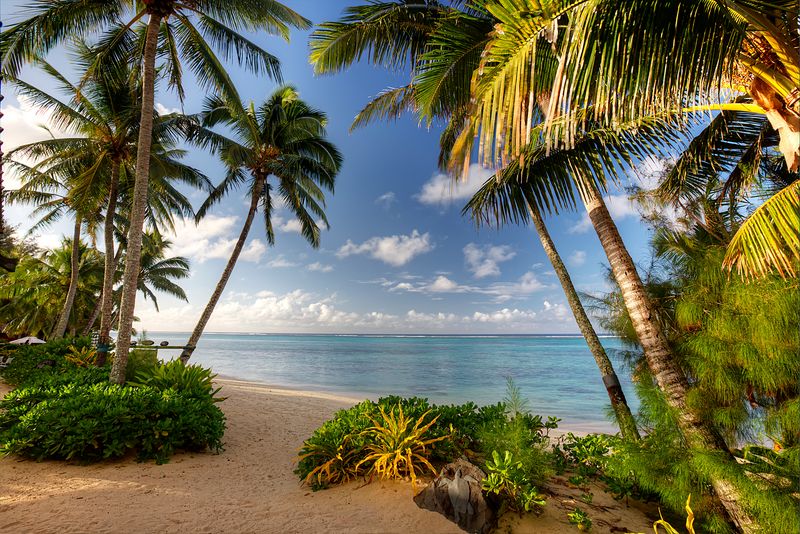 Sunrise at Rarotonga Beach Bungalows with golden morning light