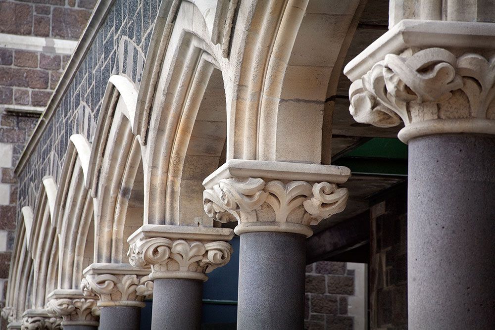 Arts Centre arches in Christchurch, historic architecture