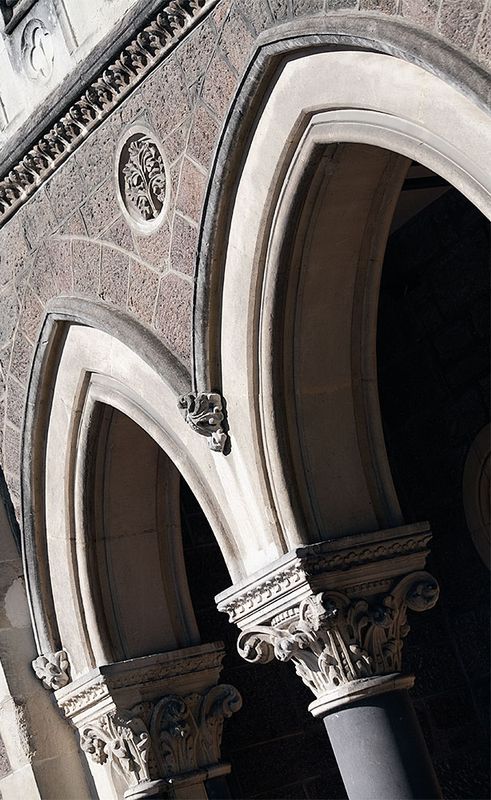 Arts Centre arches in Christchurch, intricate stonework