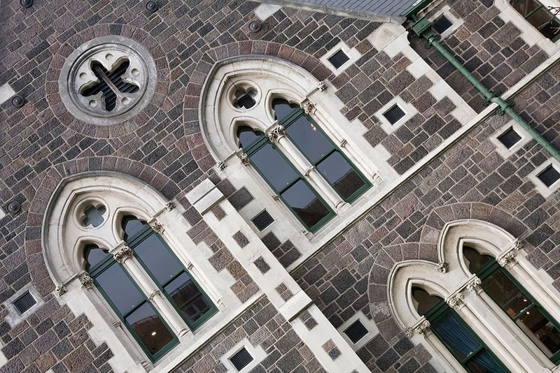 Windows at the Arts Centre in Christchurch, intricate architecture