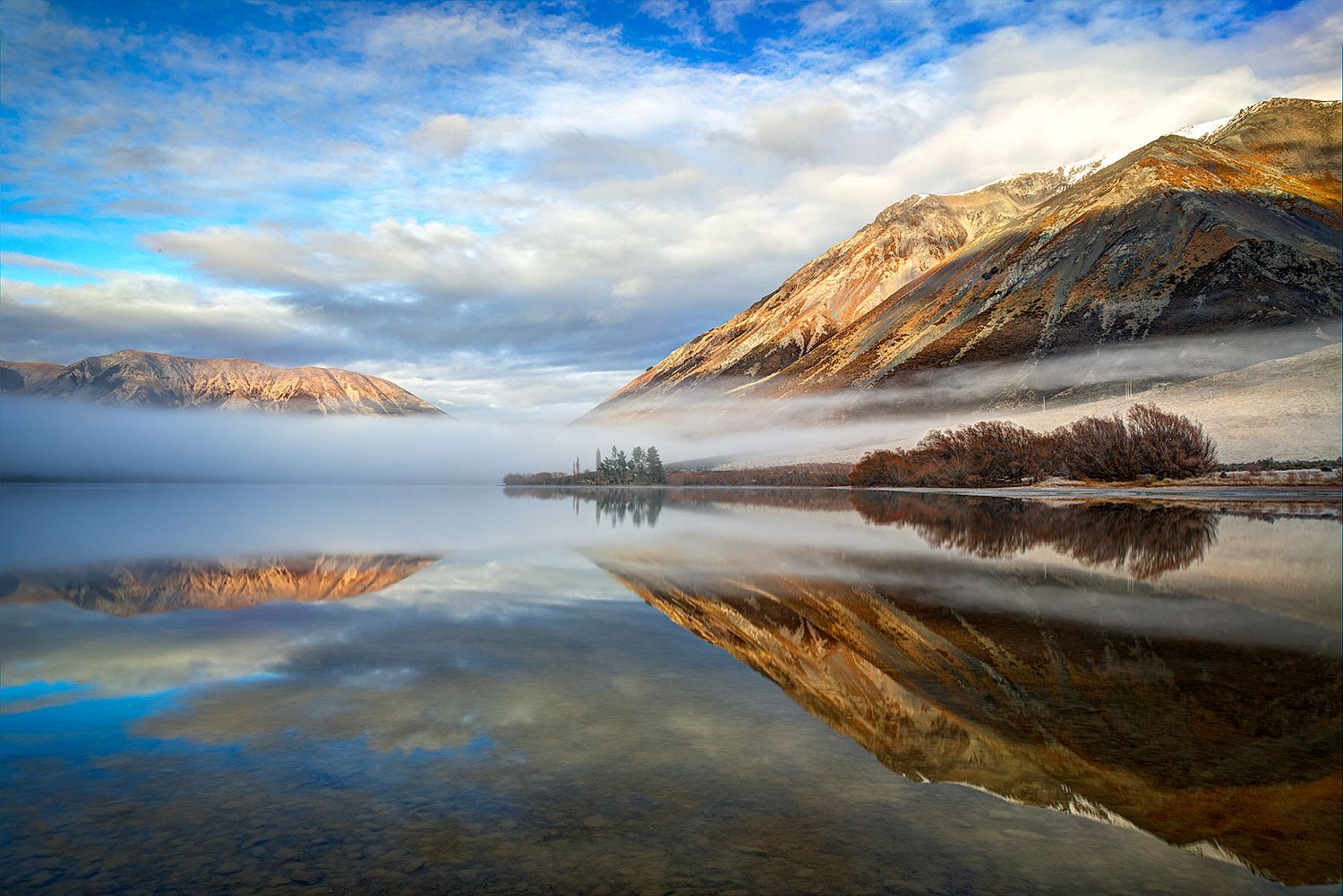 Lake Pearson Mirror Reflection Photograph, Winter Beauty in Canterbury, NZ