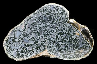 Dense green moss agate with fortification