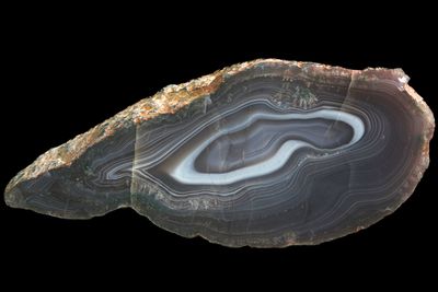 For Alex Brown - Fortification Agate with "sprites" of mineral inclusions. Strong Parallax (when you tilt the agate the lines appear to move)