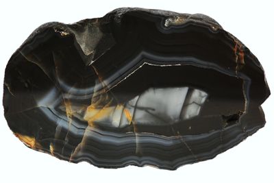For Alex Brown - RARE Black Agate with fortification patterning and a banded white centre​