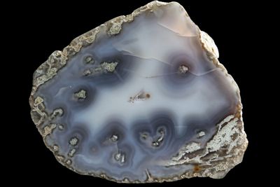Blue grey Agate, milky white centre &amp; mossy inclusions resembling Bulls Eyes
