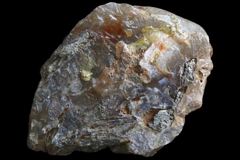 Agate with multiple centres with Mossy inclusions &amp; two small Crystalline Geode in it