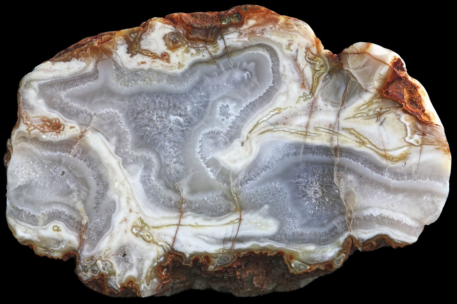 Multiple centred Agate, crystal centres, creamy coloured margin