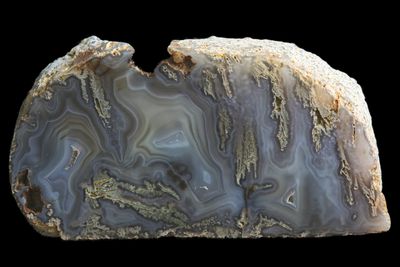 Multi centred plume Agate with plumy Moss hanging down inside it and Fortifications