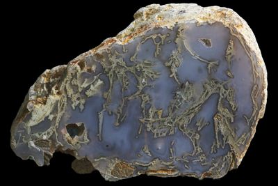 Moss Agate, milky white centres, hollow spider webbing in the moss on the back