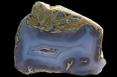 Blue Grey Agate, small Crystal Geode, black Dendrites around the Geode &amp; Brecciated (angular fragments) at the base