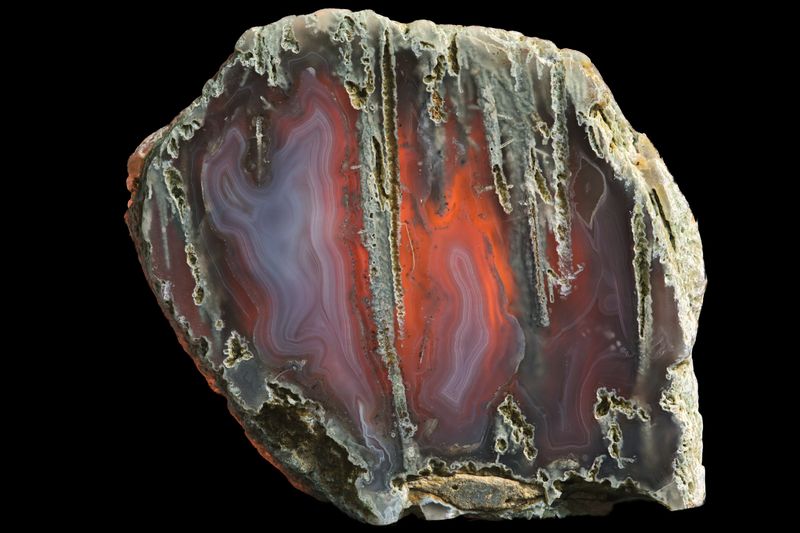 Fortification Agate with long hollow tubes of Moss hanging down from the top
