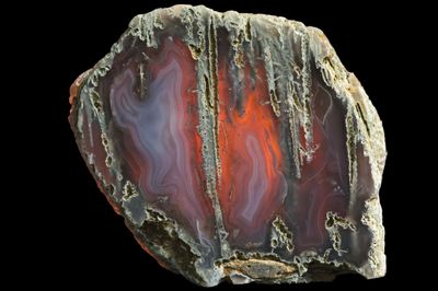 Fortification Agate with long hollow tubes of Moss hanging down from the top