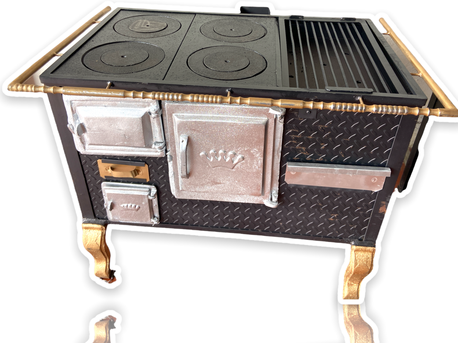 Estufa ecológica 3 puestos  en  lamina alfajor 2.5 mm con  horno  en aluminio  y  asador