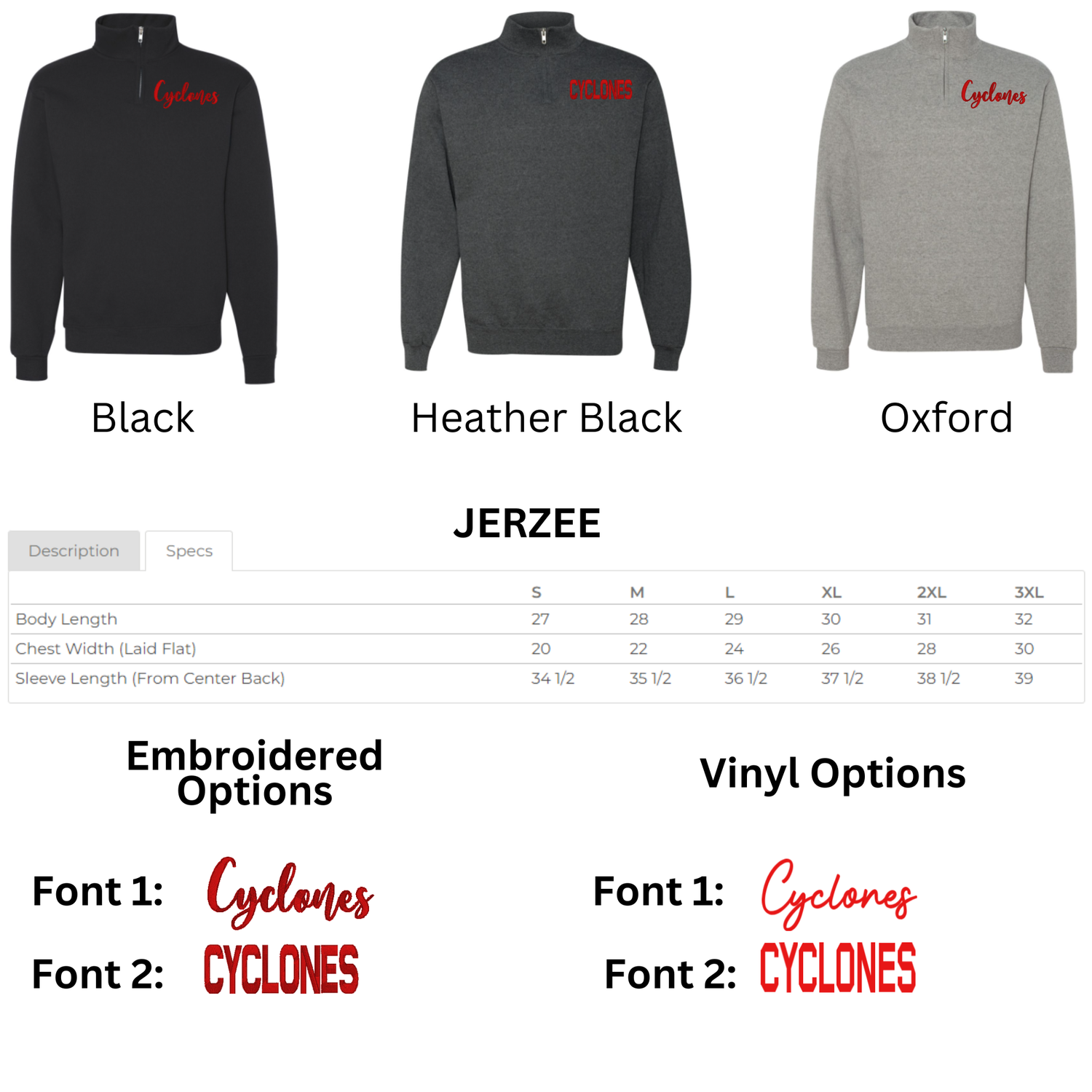 1/4 Zip Sweatshirt- Cyclones