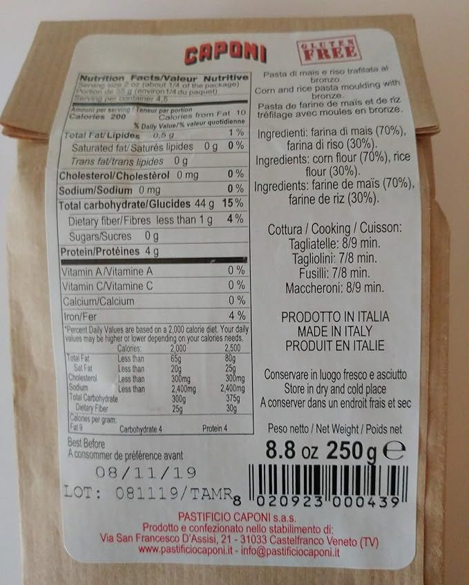 Caponi Gluten Free Pasta - Maccheroni 250g