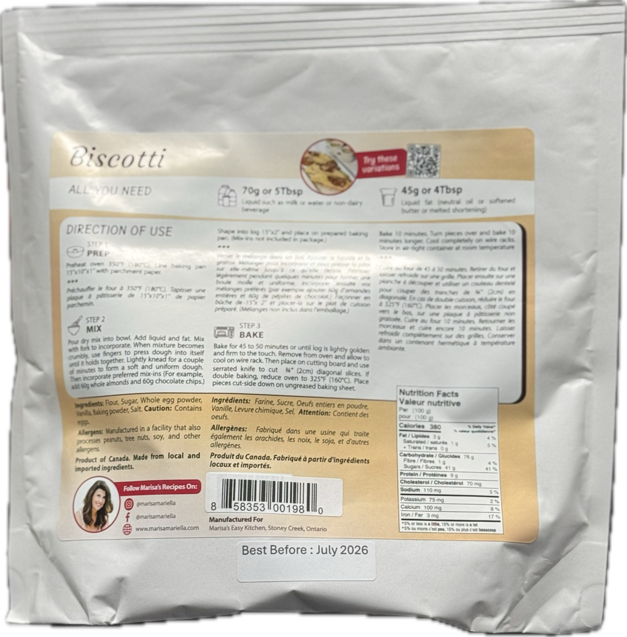Marisa's Easy Kitchen - Biscotti Baking Mix - 454g