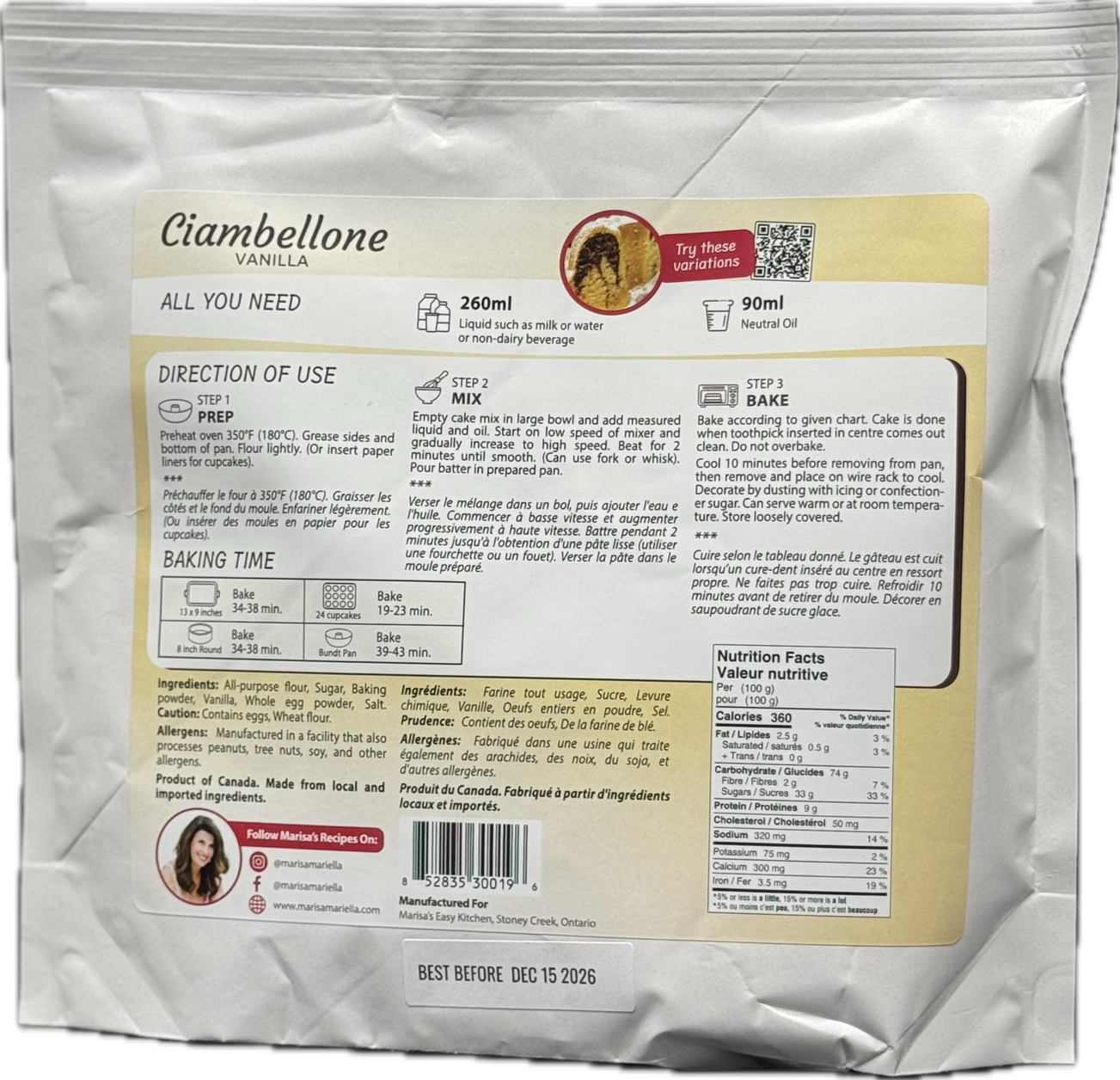 Marisa's Easy Kitchen - Vanilla Ciambellone Baking Mix - 454g