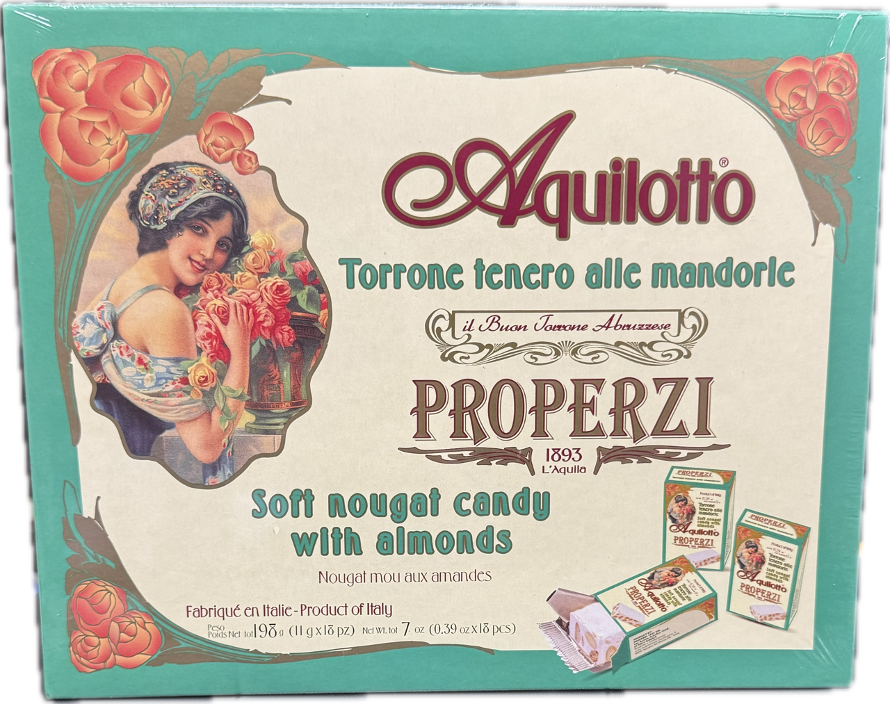 AQUILOTTO - SOFT NOUGAT CANDY (TORRONE) WITH ALMONDS - BY PROPERZI 1893 L'AQUILA