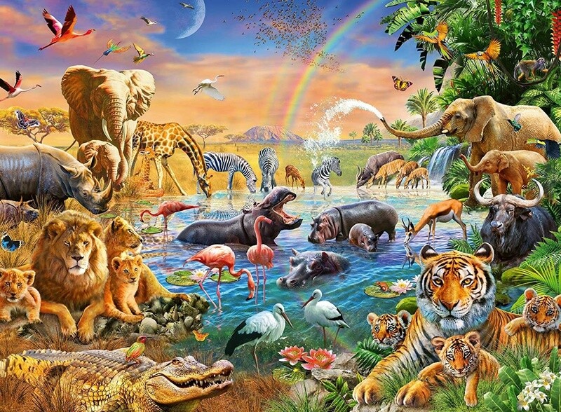 Puzzle: Savannah Jungle Waterhole (100 Piece) - Ravensburger