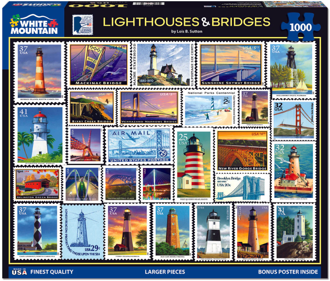 White Mountain Puzzles: Lighthouses &amp; Bridges (1000 Piece Jigsaw)
